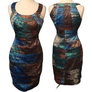 Signature by Sangria Size 4 Brown Turquoise Knee Length Party Cocktail Dress